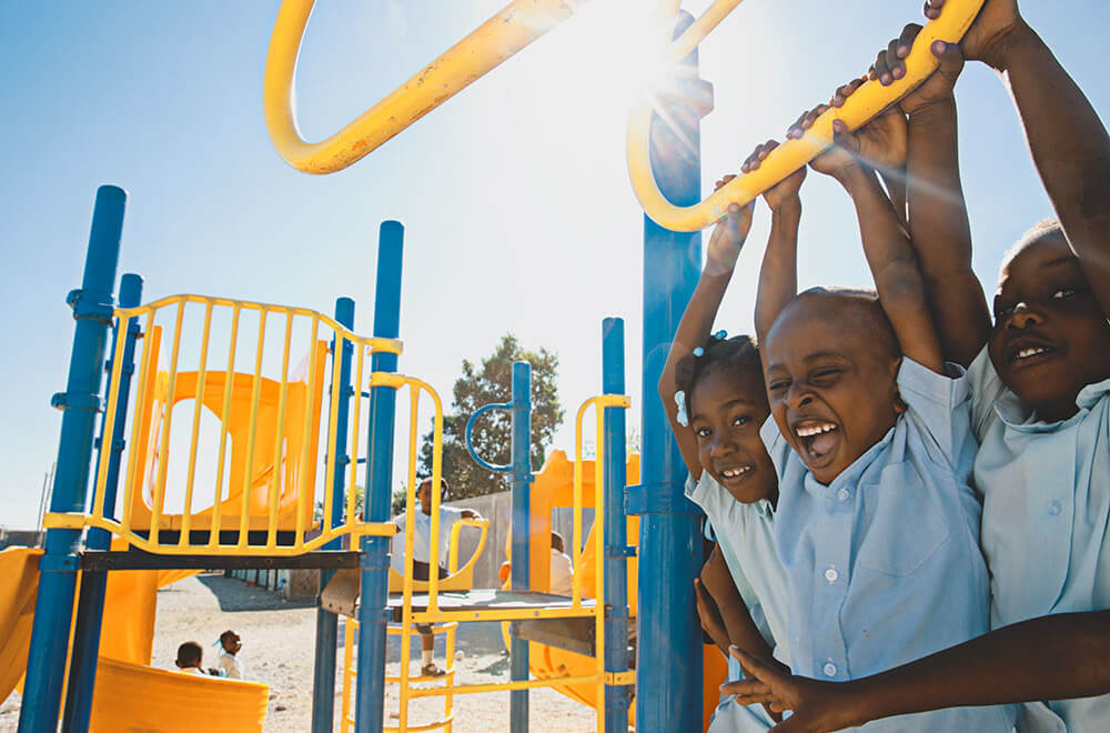 Kids play on a playground